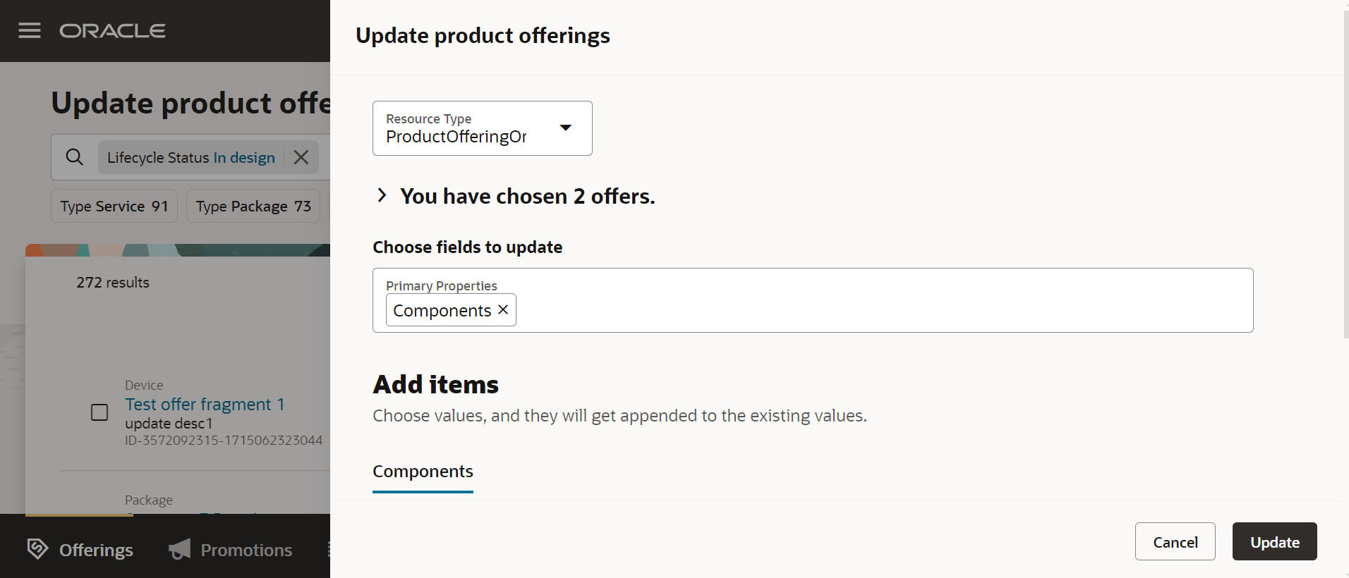 Mass update by adding components