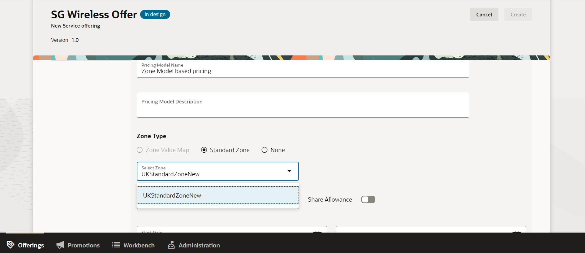 Attribute based pricing using standard zone model