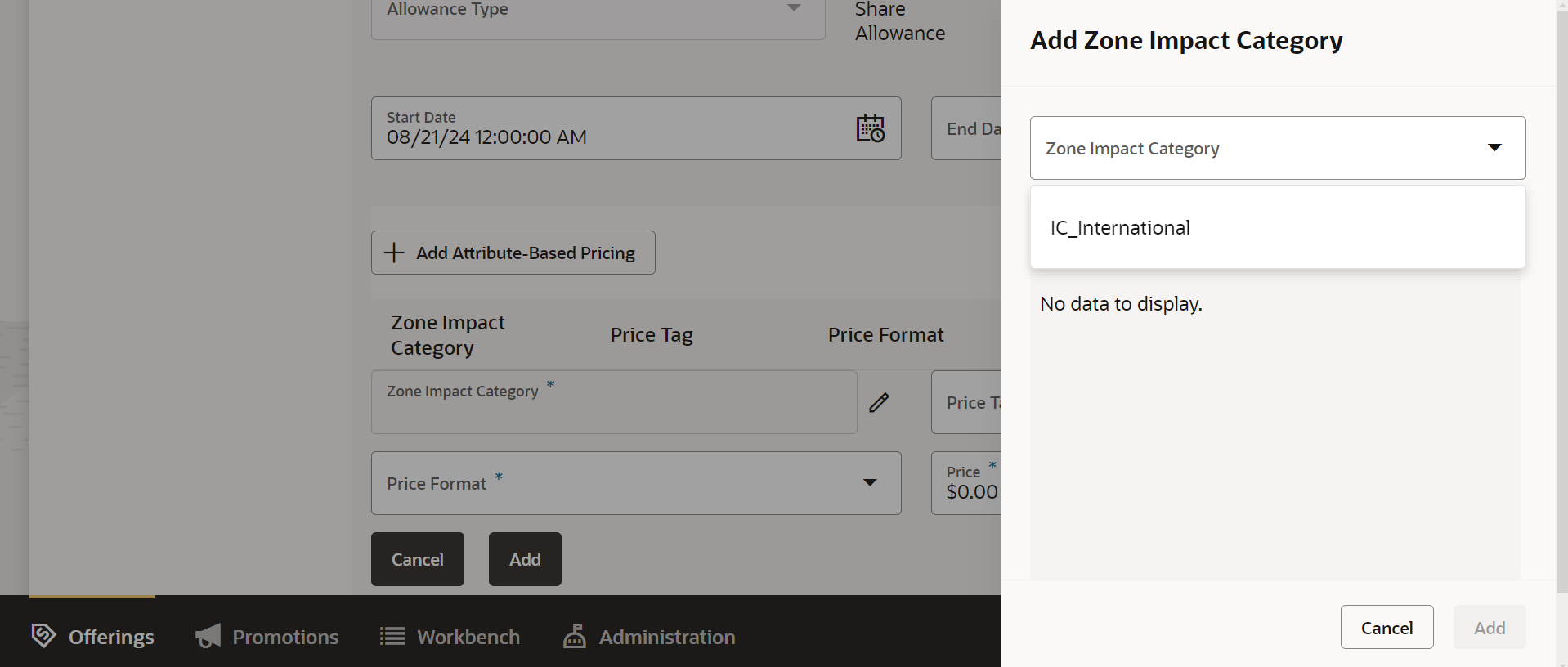 Attribute based pricing choose zone impact category