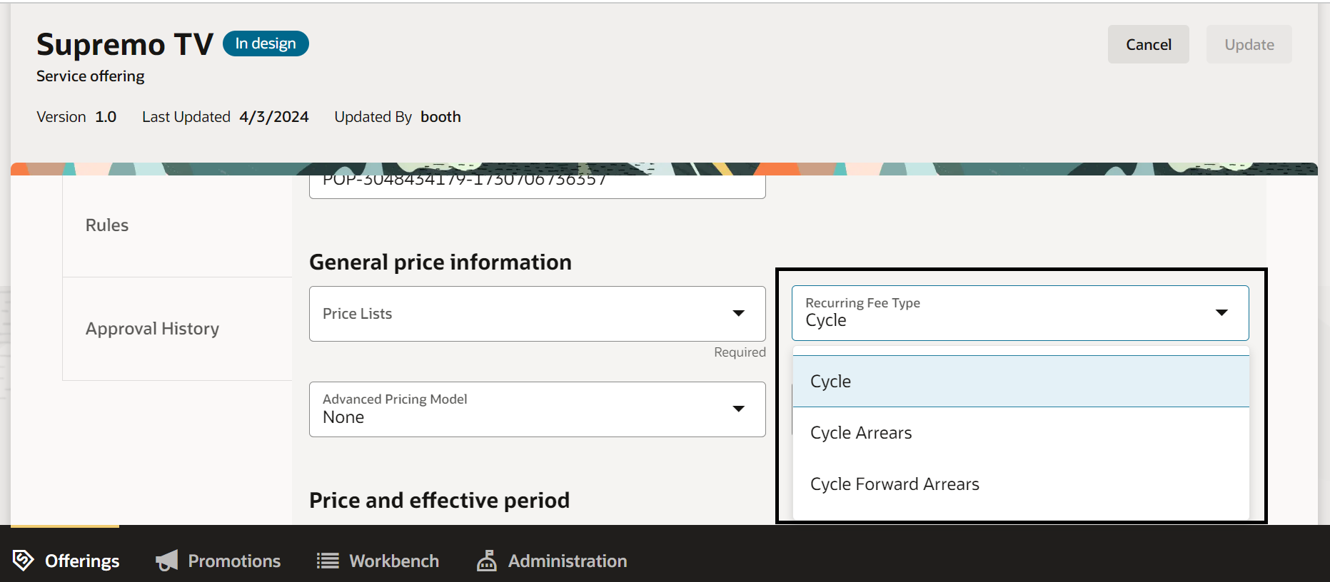 Addition cycle fee types