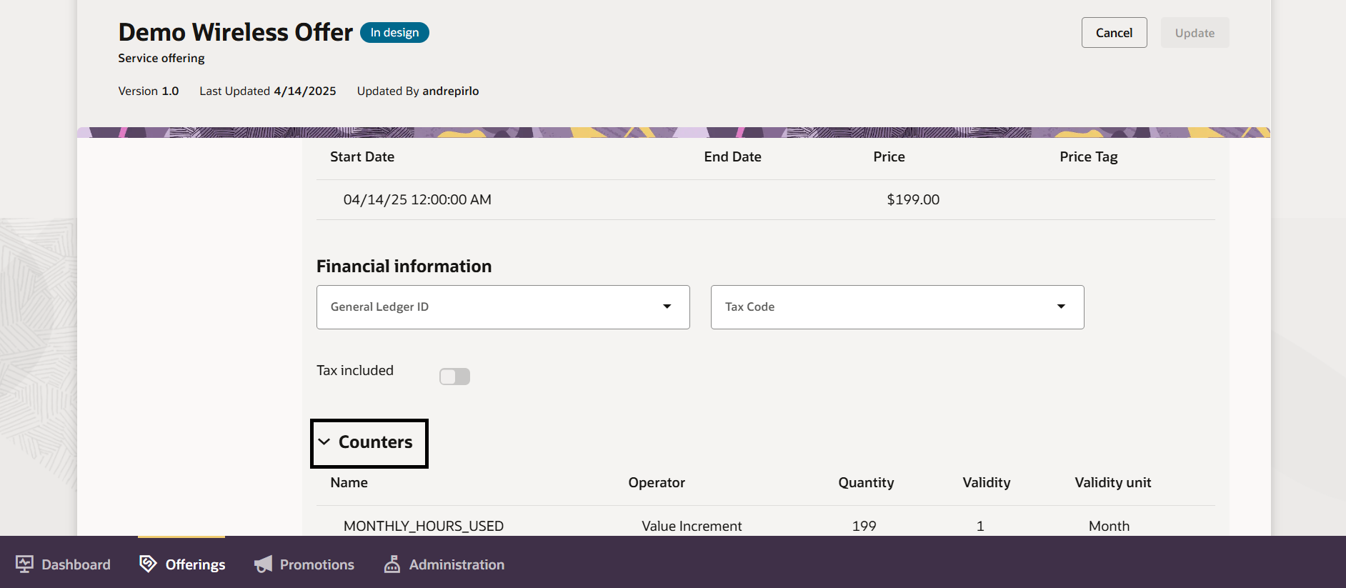 Counter configuration
