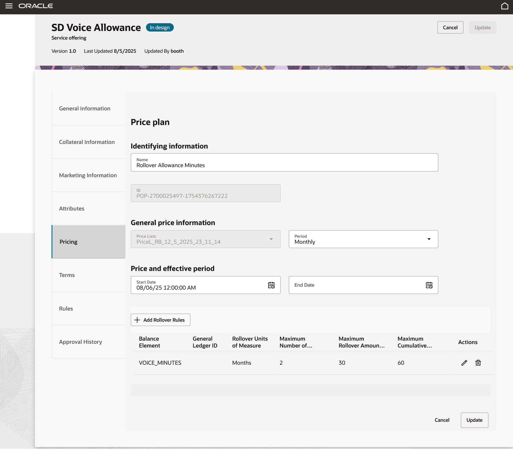 Rollover configuration