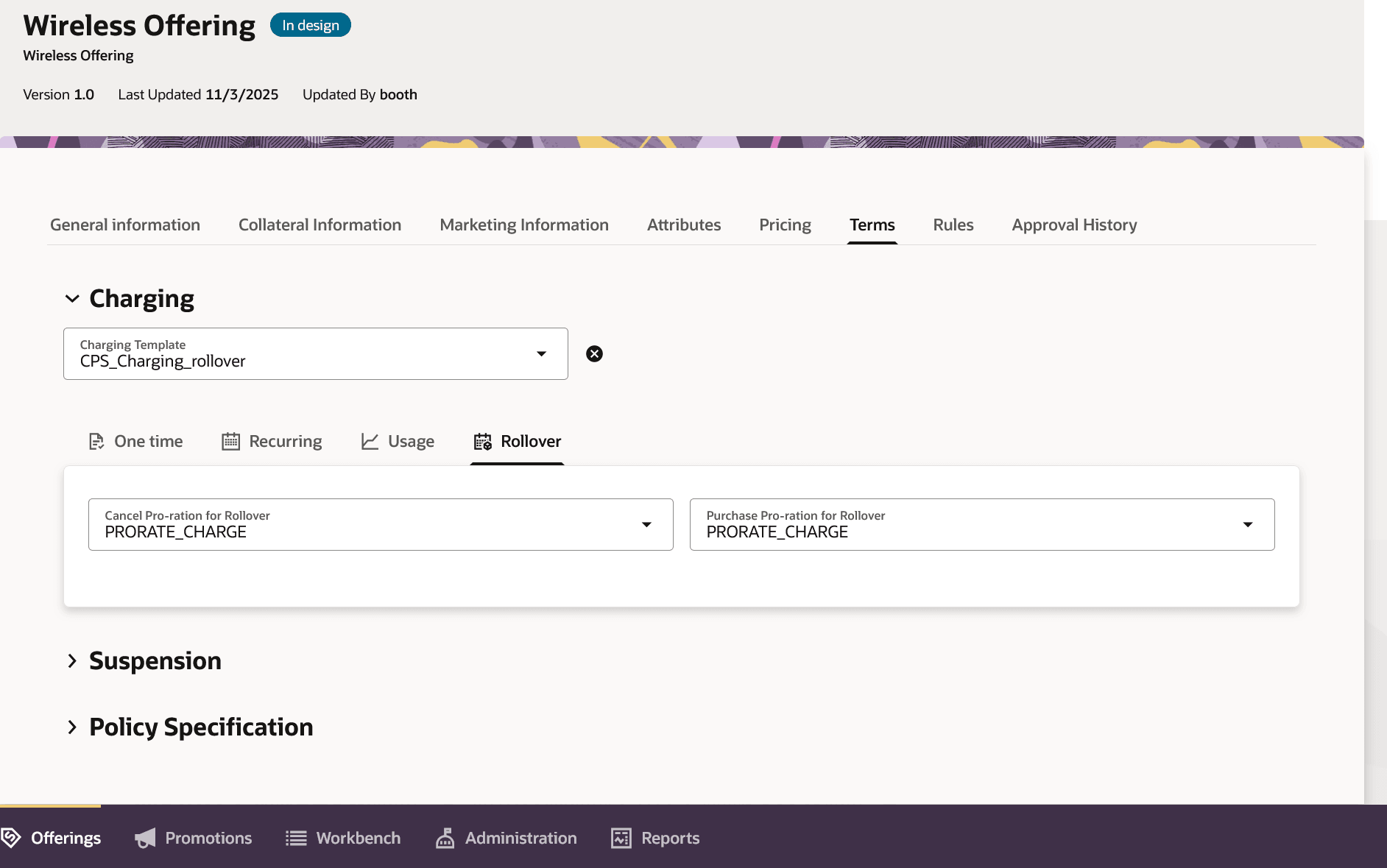 Charging terms with rollover terms