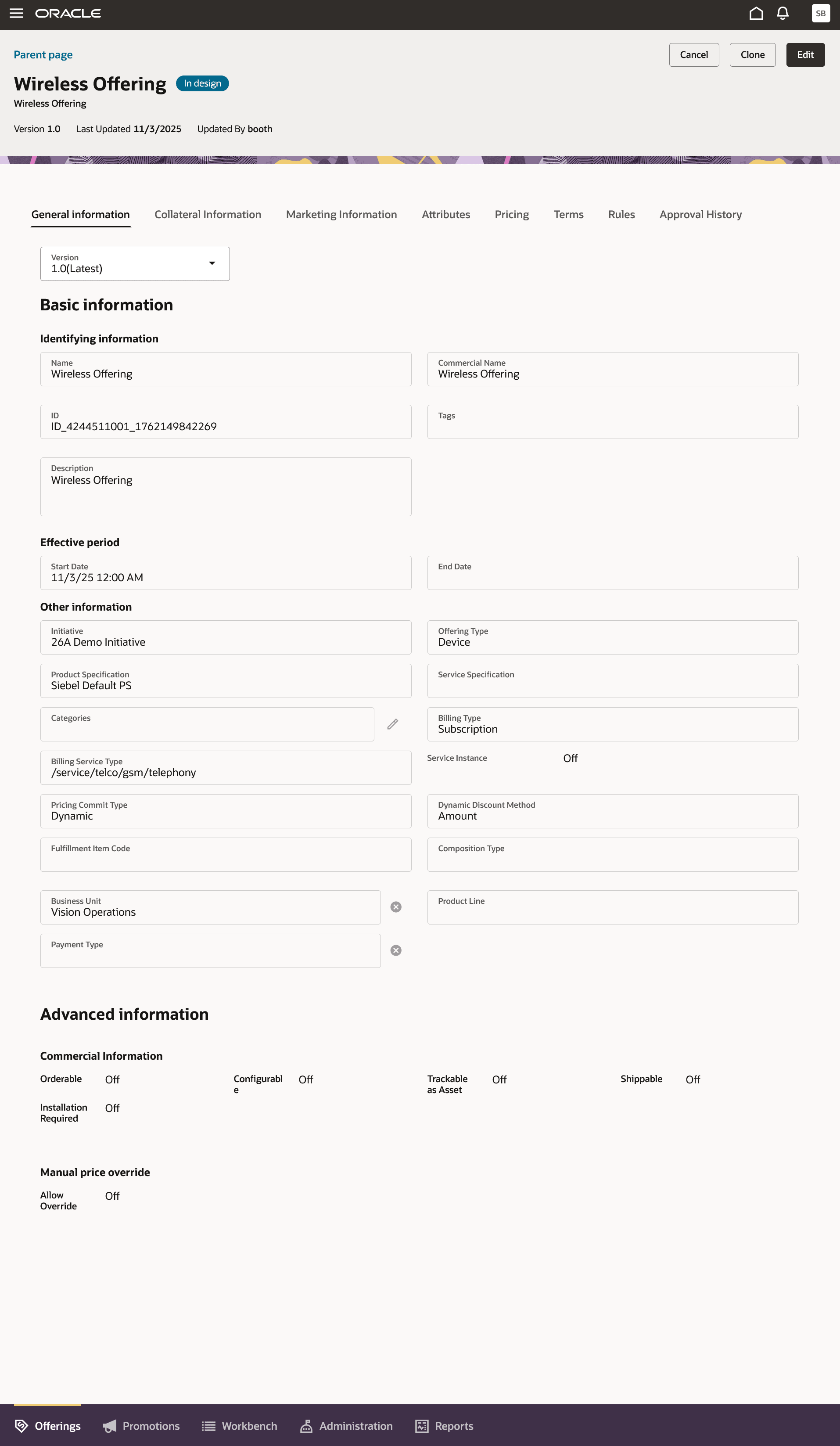 Simple offer edit and view