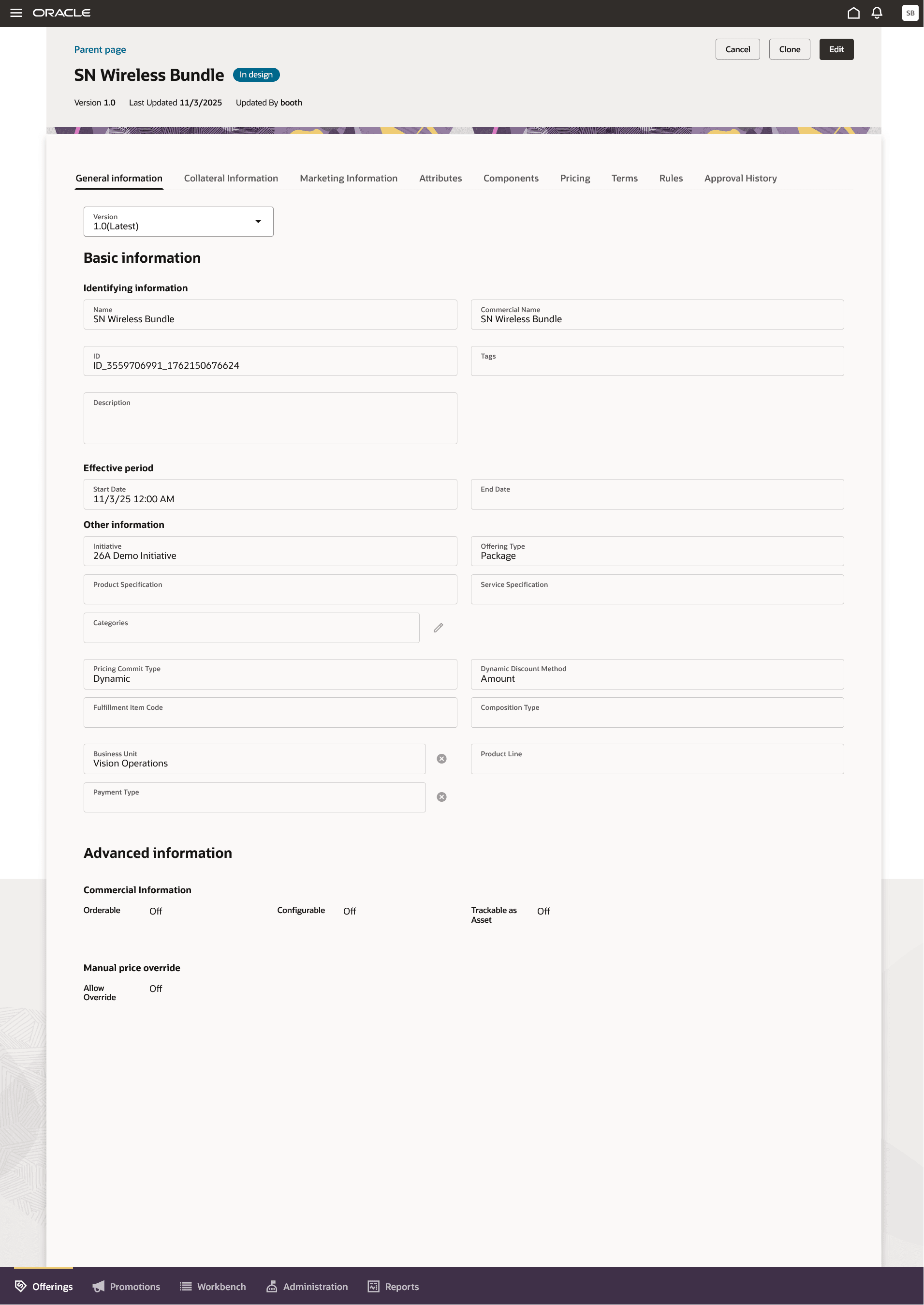 Bundle offer edit and view