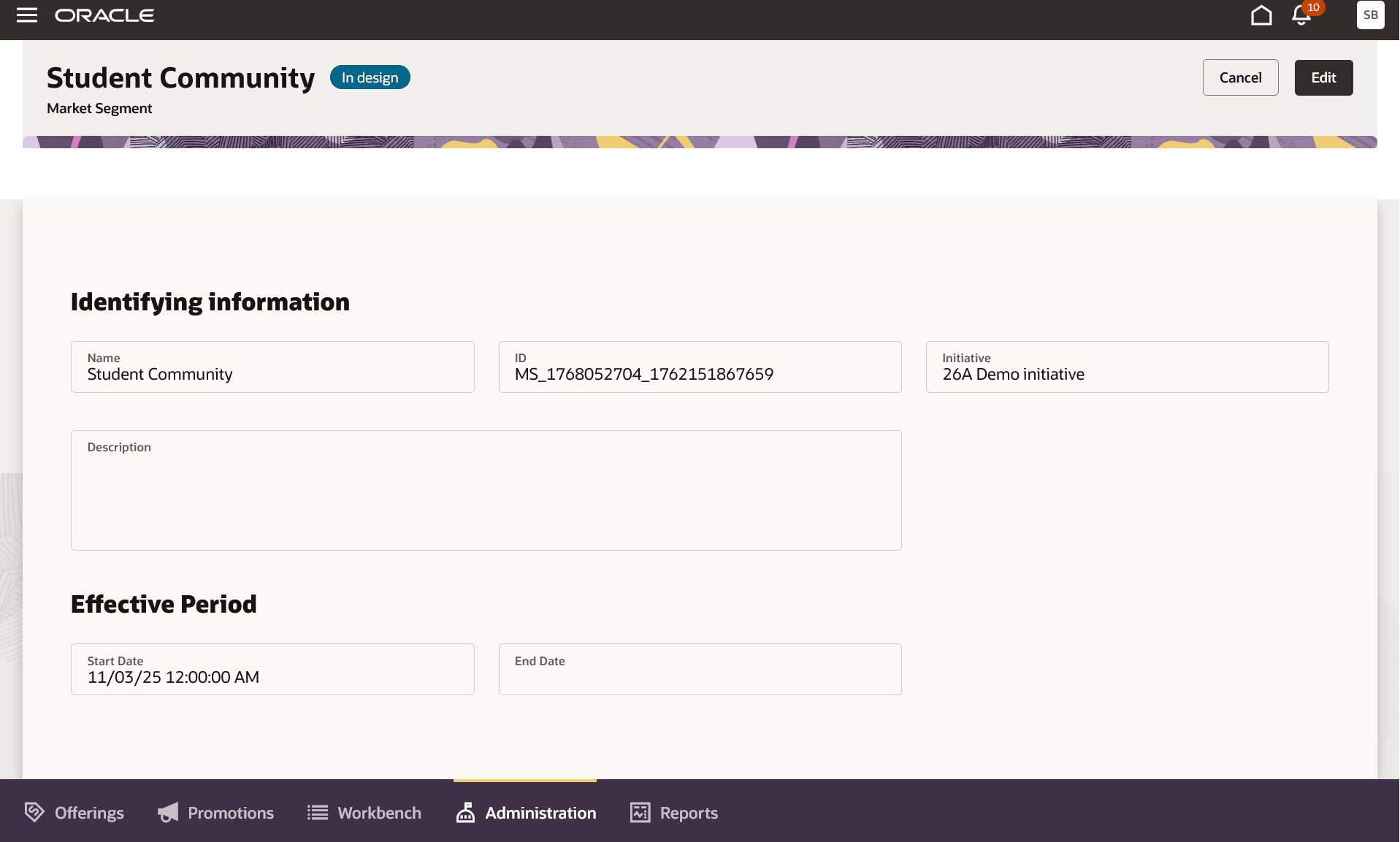 Market segment entity creation