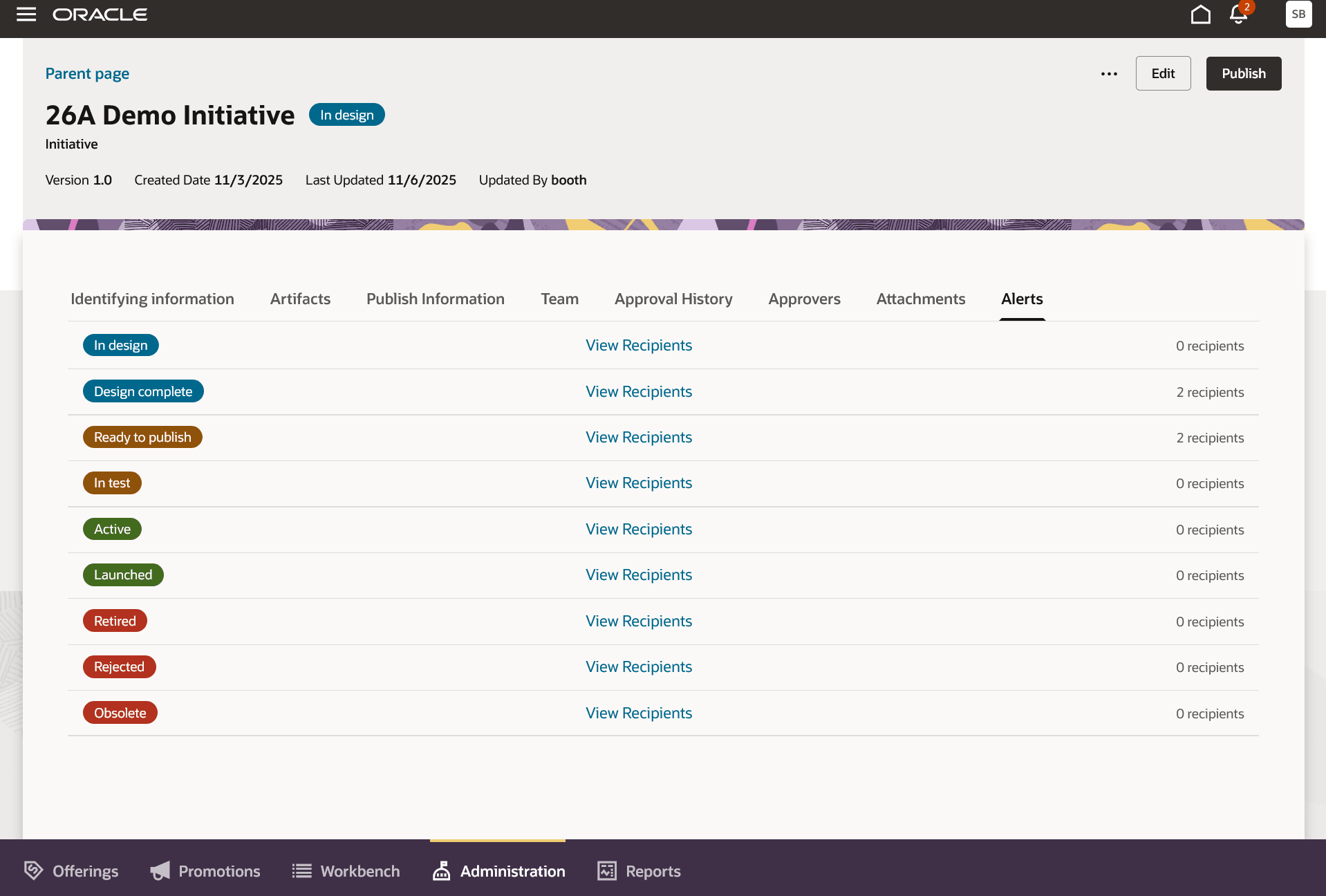Alert configuration in initiatives