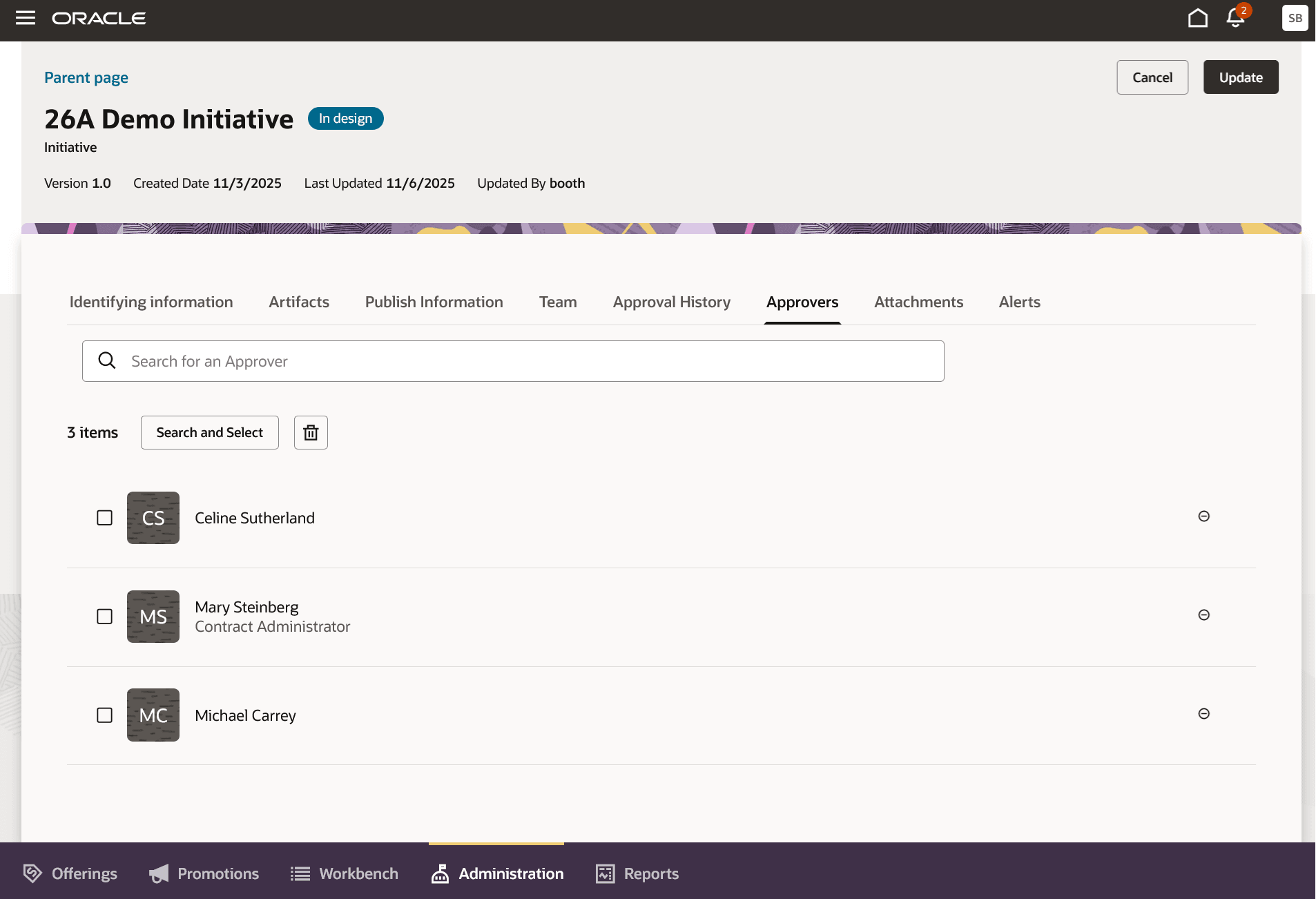 Approvers configuration in initiatives