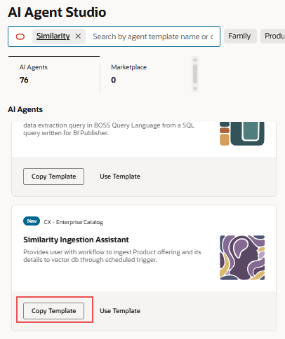 Search to retrieve the Agent to click Copy Template