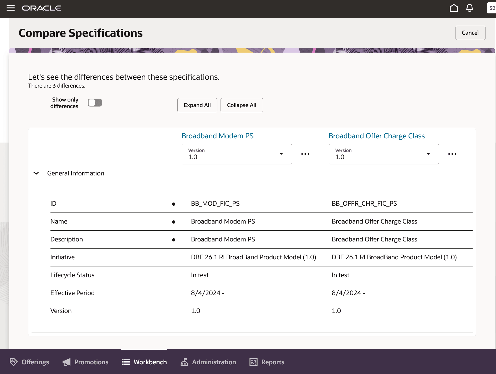 Product Specification Comparison