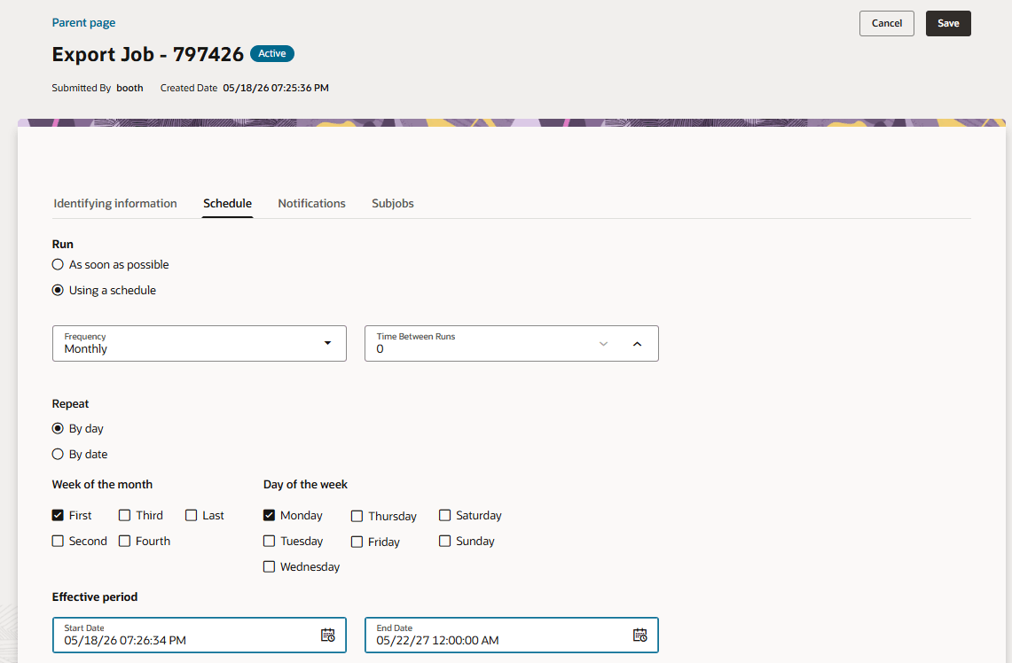 Export Job Scheduling Information