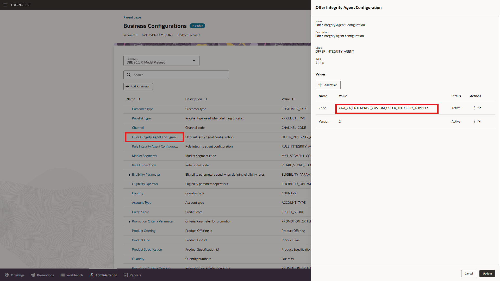 Business Configuration change 