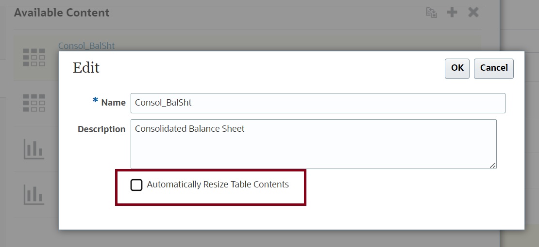 Click the Automatically Resize Table Contents checkbox to disable it.