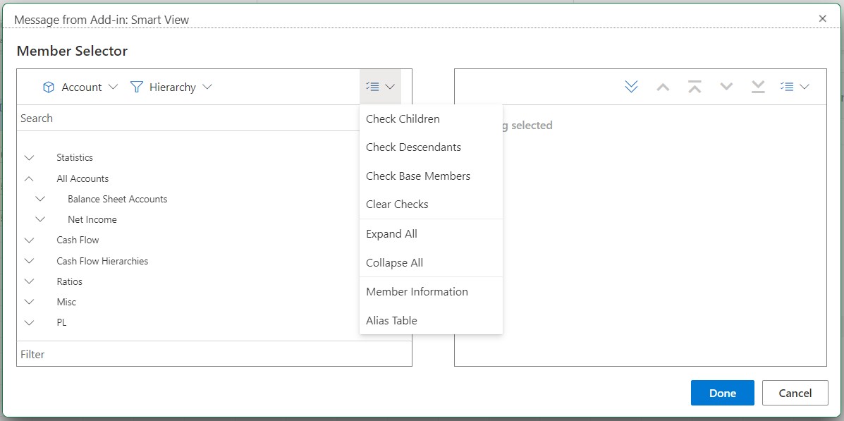 New options in the Action menu