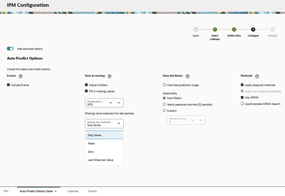 IPM Configurator Advanced Options for Auto Predict