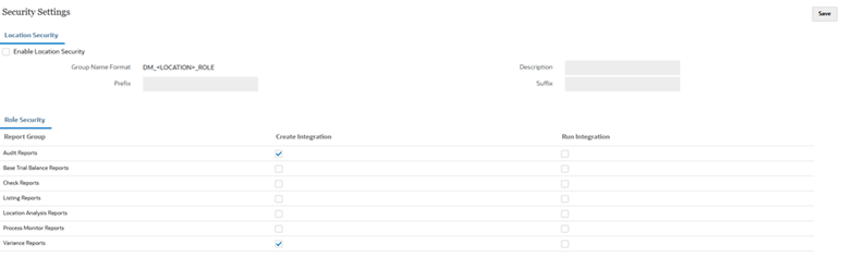 Security Settings page