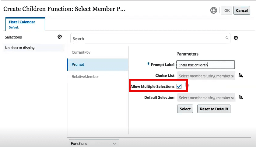 Allow Multiple Selections Checkbox for the Children Function