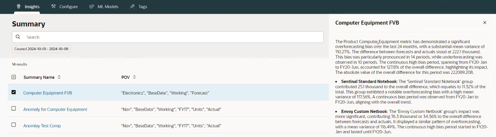 Narrative summary for a set of insights