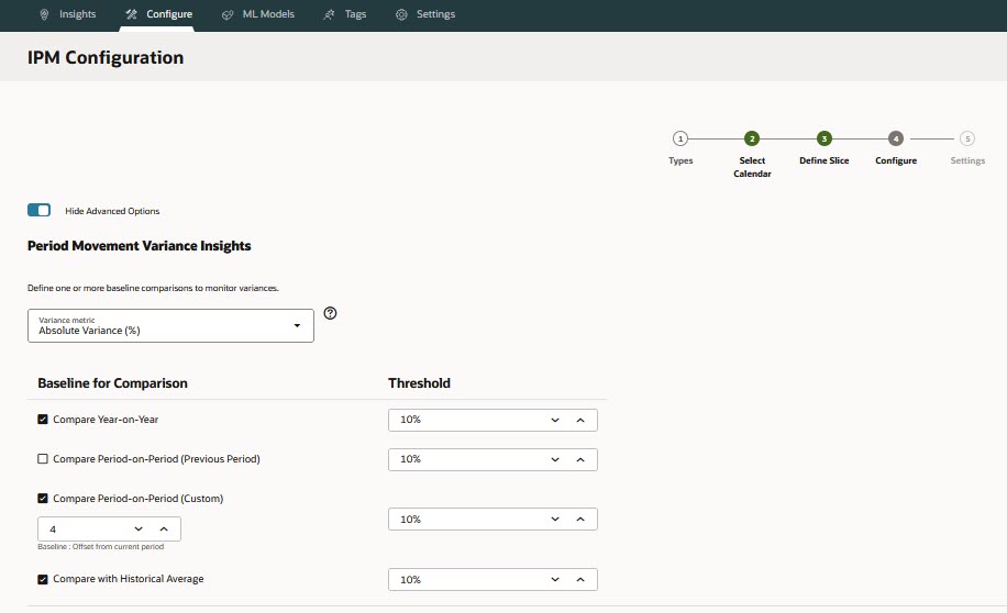 IPM Configuration for Period Movement Variance