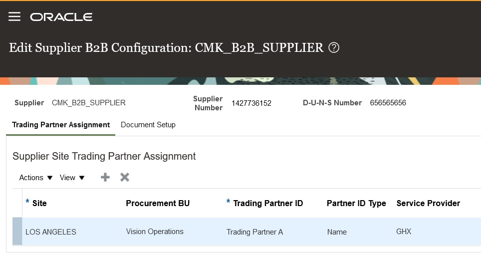 Screen capture that shows how to assign a trading partner to the supplier.