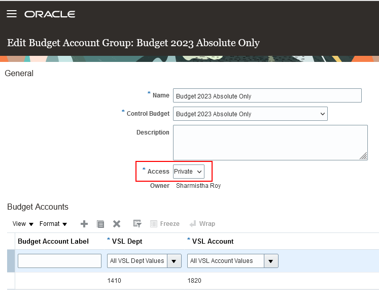 Budget Account Group with Private Access