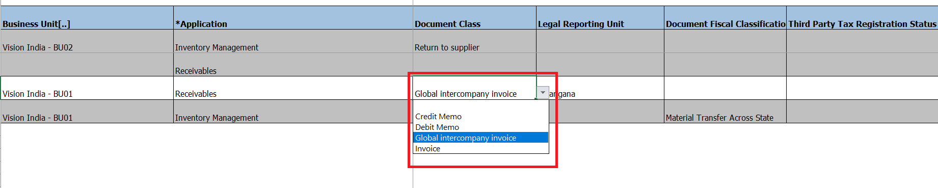 Global Intercompany Invoice added to LOV