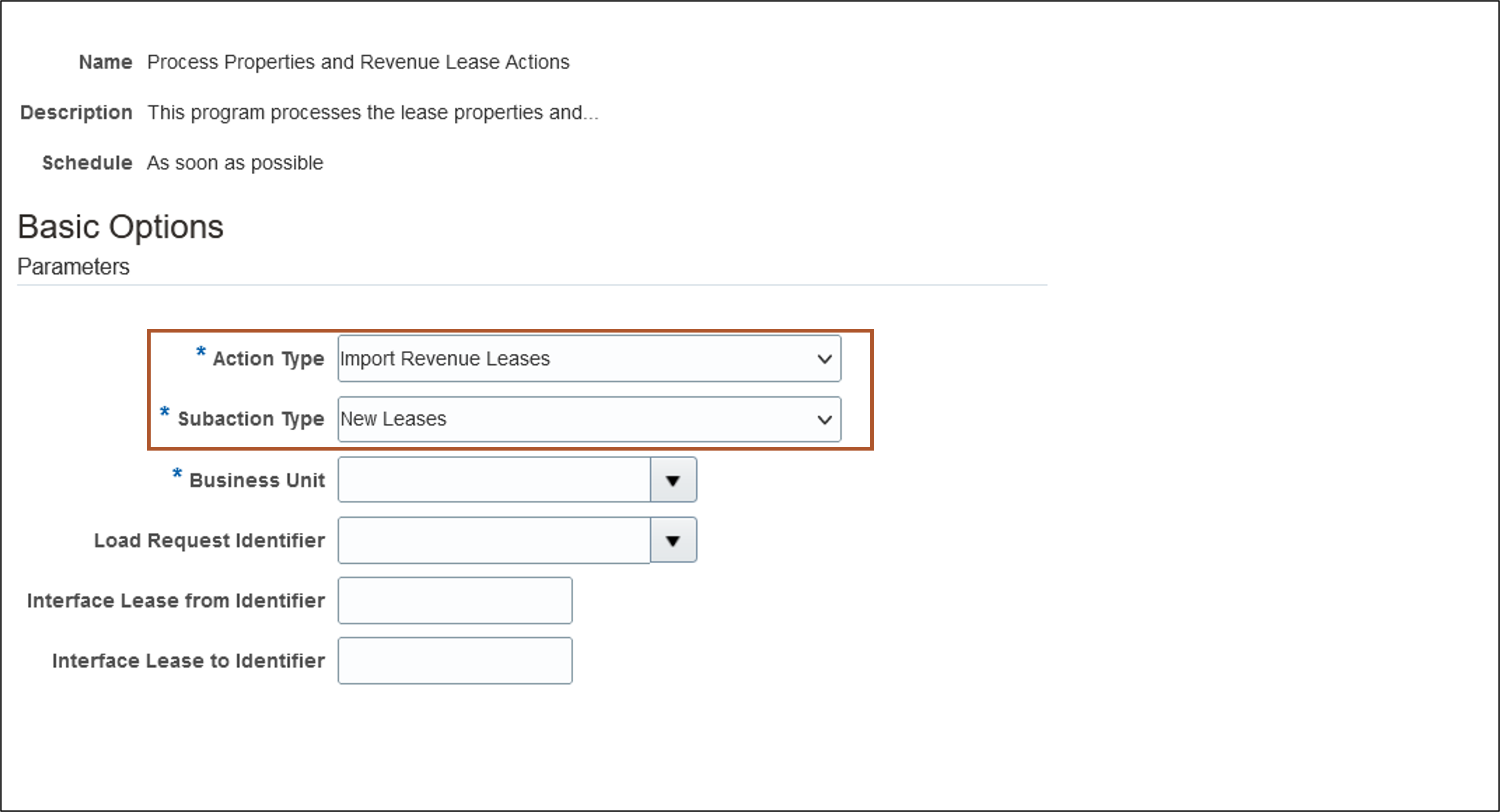 Revenue Lease Contract Import