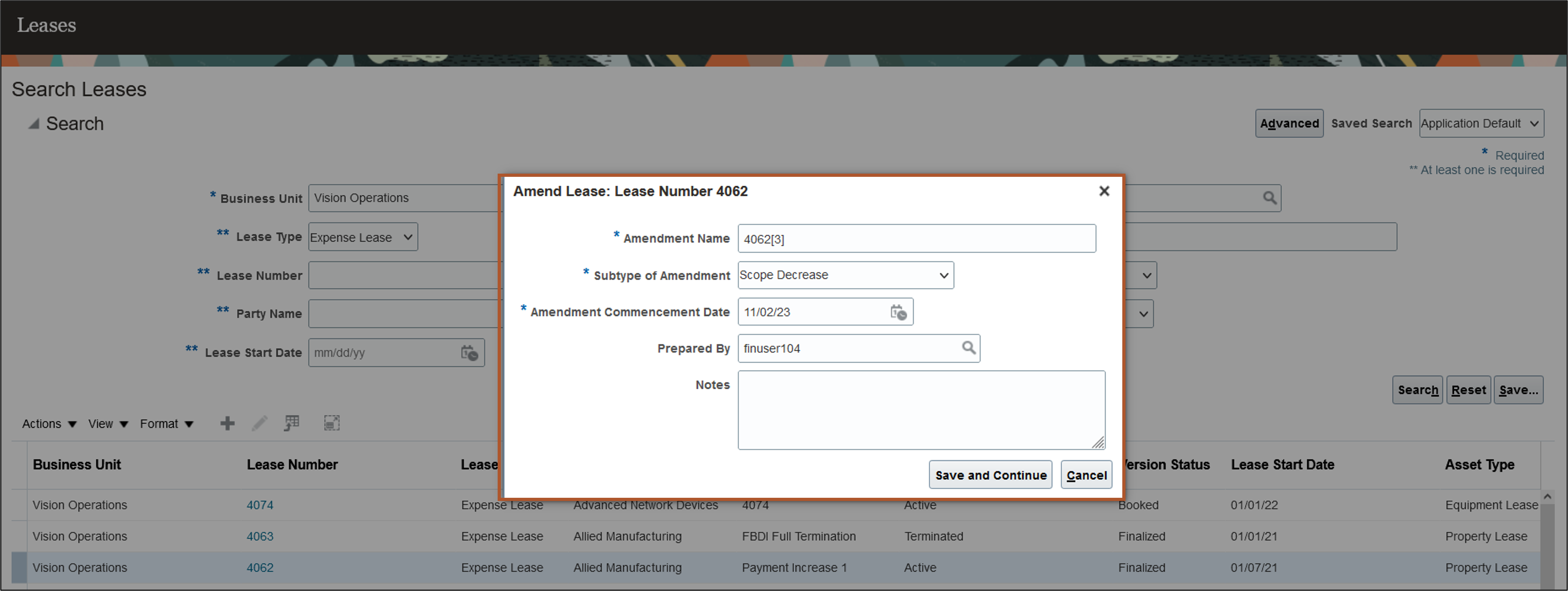 Create Amendment Page
