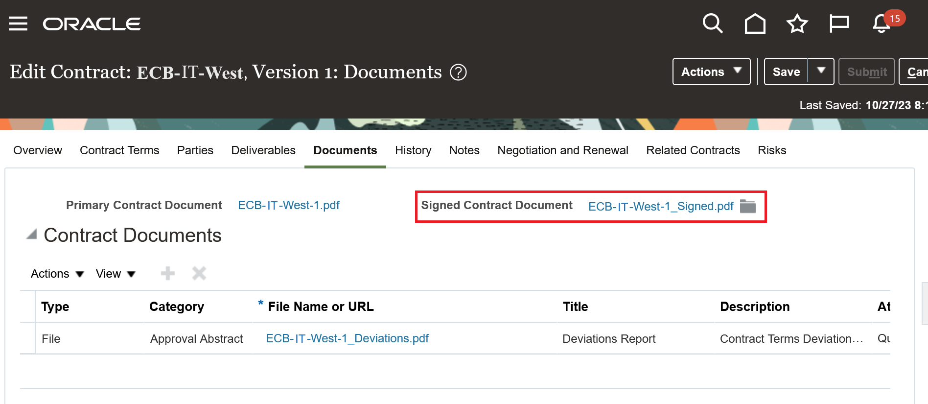 Signed Contract Document for Electronically Signed Contract