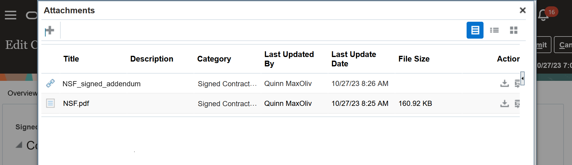 Multiple Signed Contract Documents on Attachment Summary