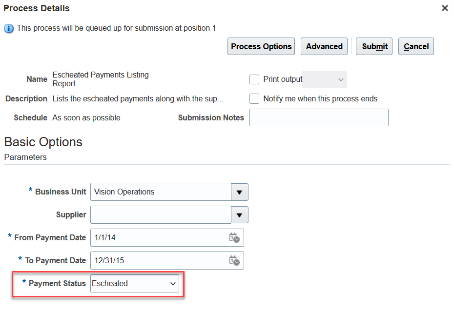 Escheated Payments Listing Report