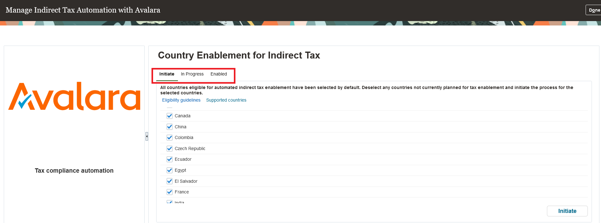 Manage Indirect Tax Automation with Avalara page