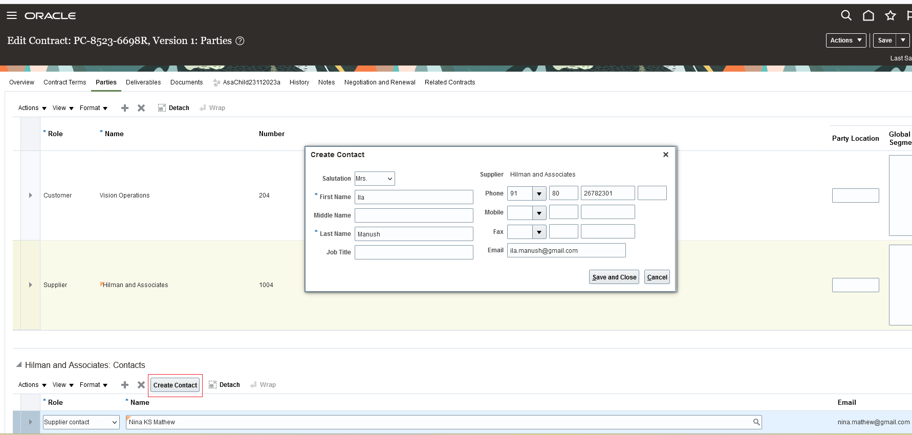 Create Supplier Contact