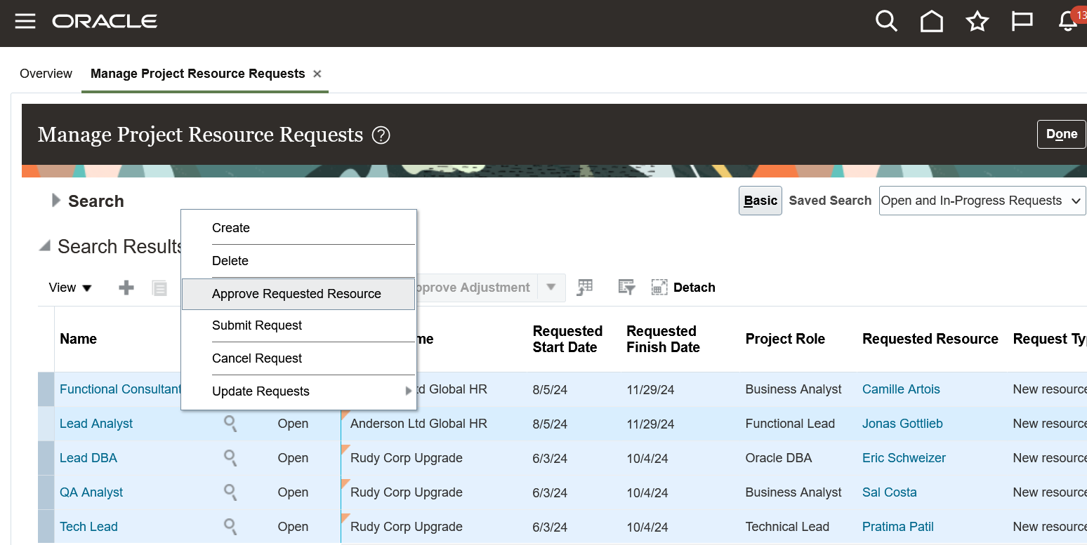 Select multiple requests and right-click to access the menu