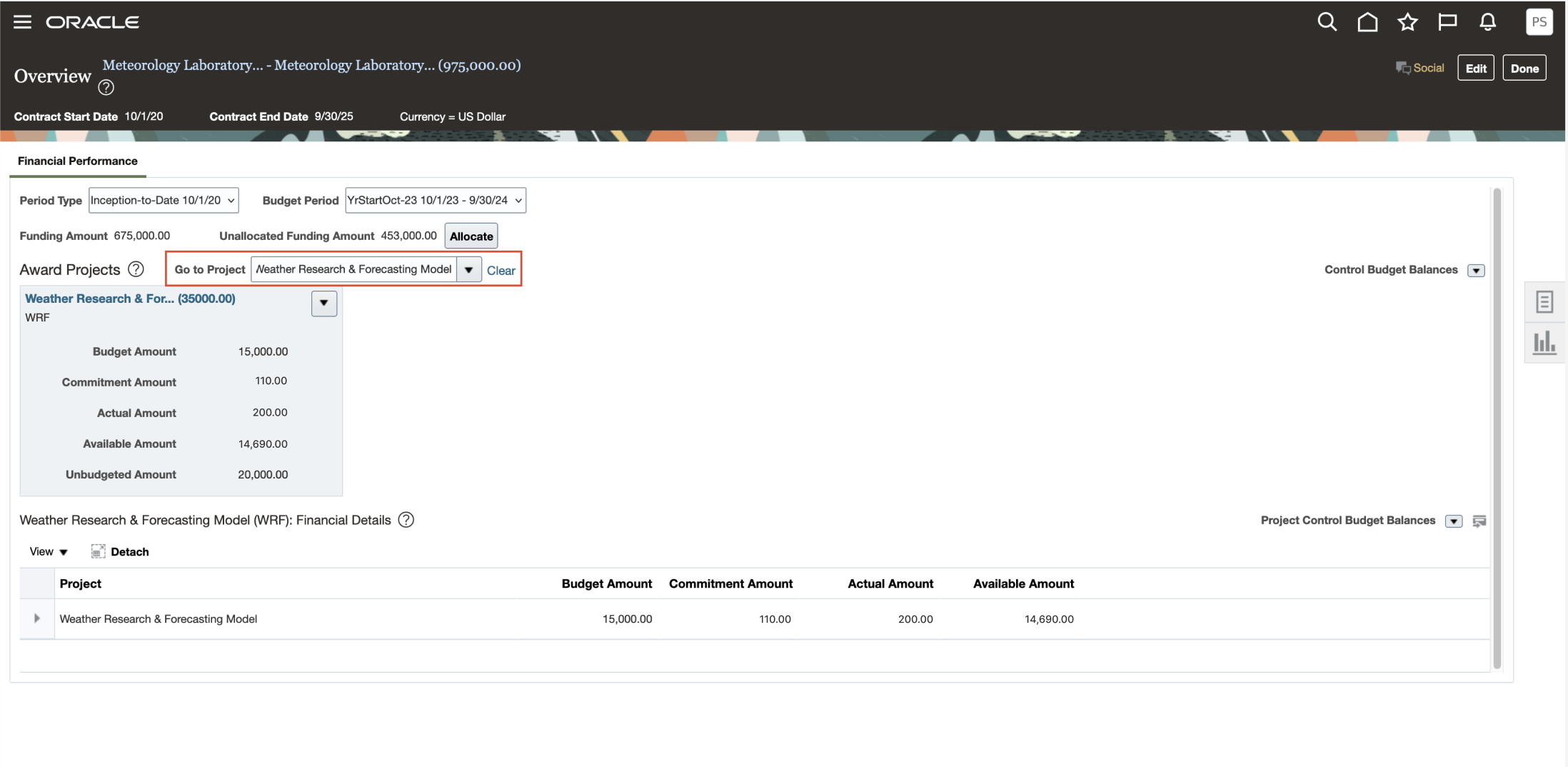 Search for Projects in Award Overview