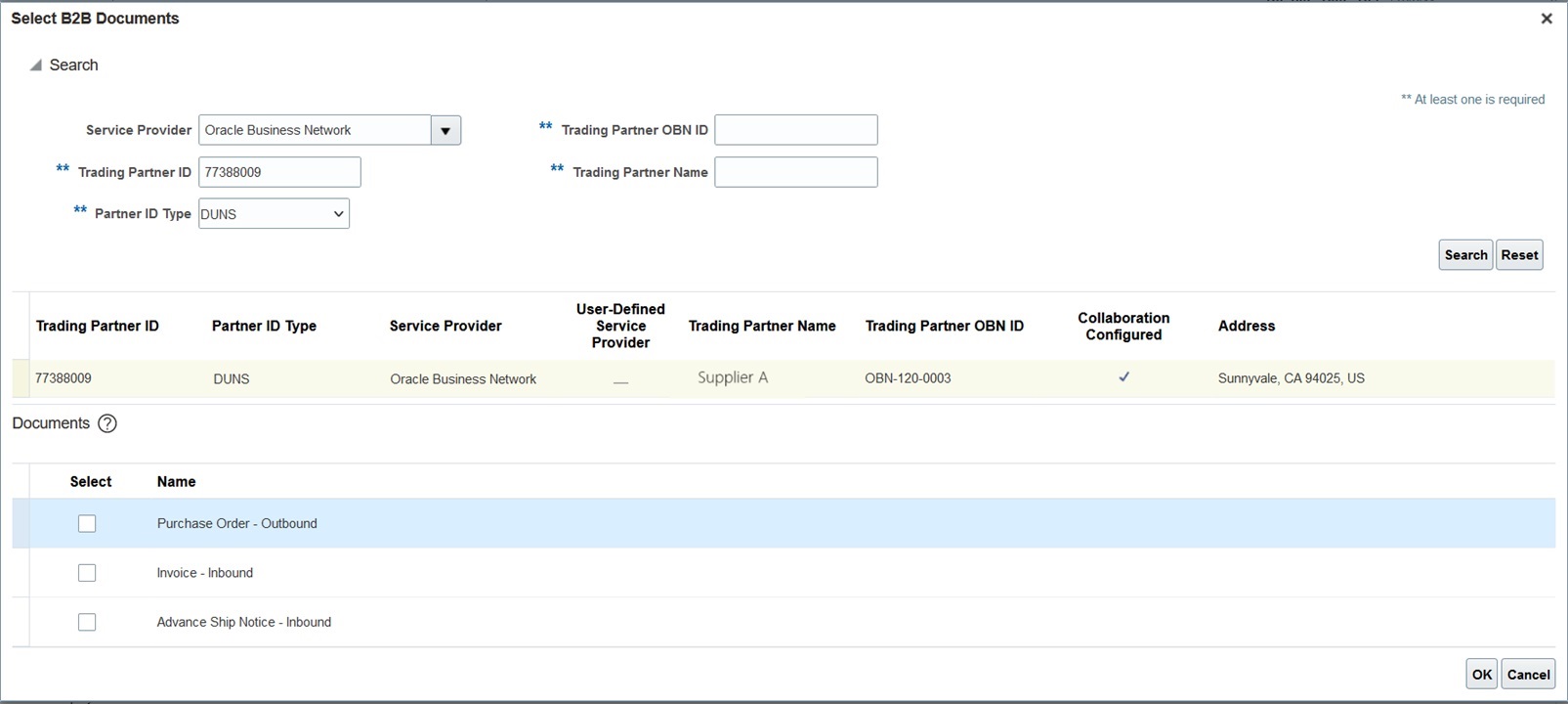 Screen capture for Select B2B Documents.