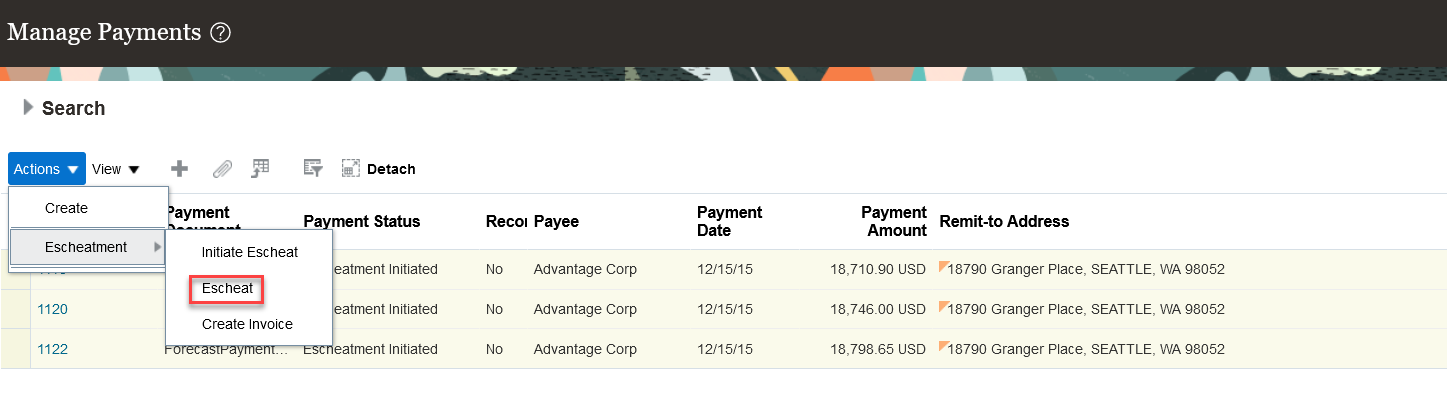 Escheat Payments Which Are in Escheatment Initiated Status