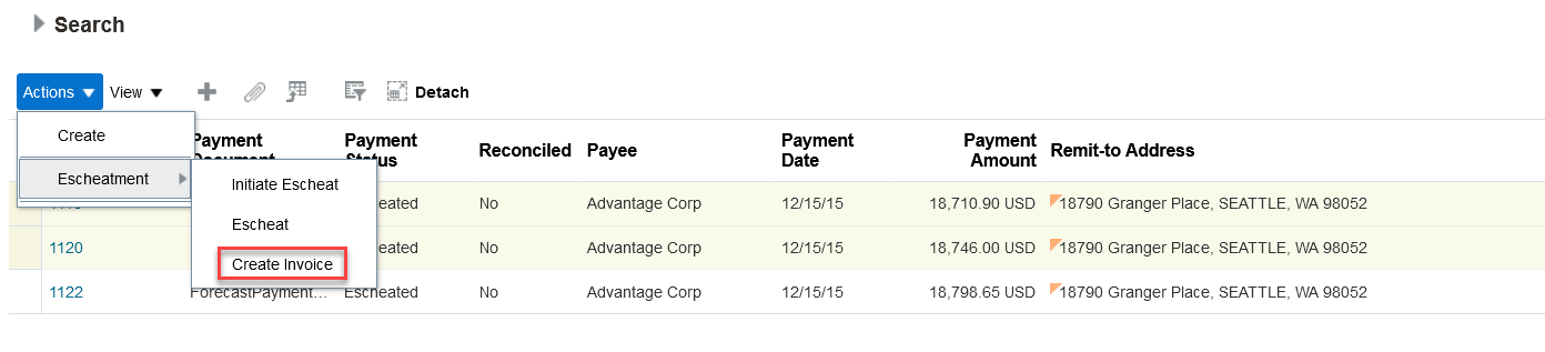 Create Invoice from Manage Payments page