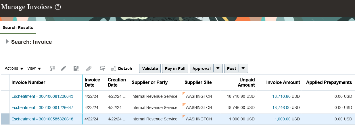 Escheatment Invoice