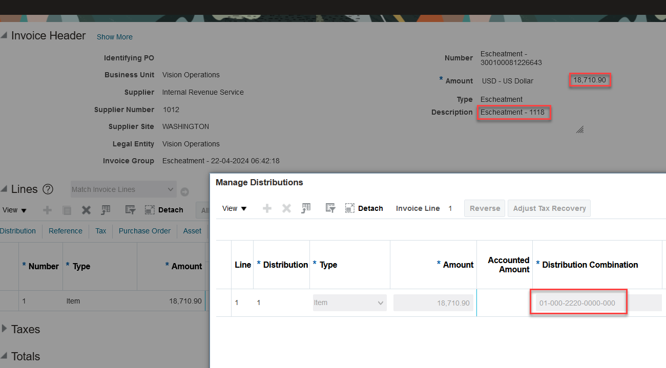 Escheatment Invoice Distributions