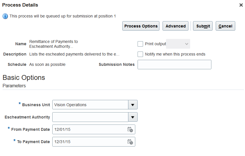 Remittance of Payments to Escheatment Authority Listing Report