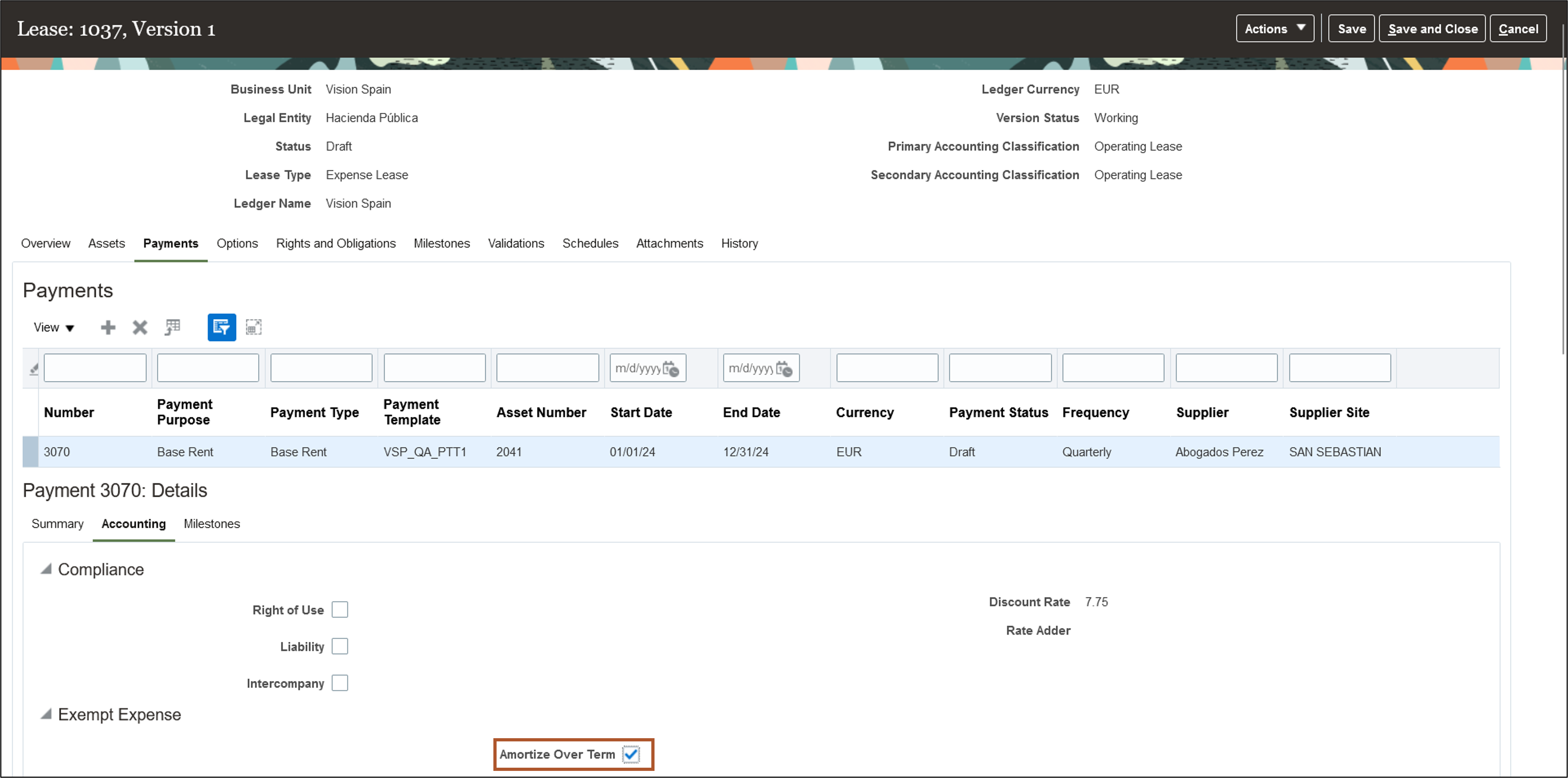 Payment Details - Accounting page