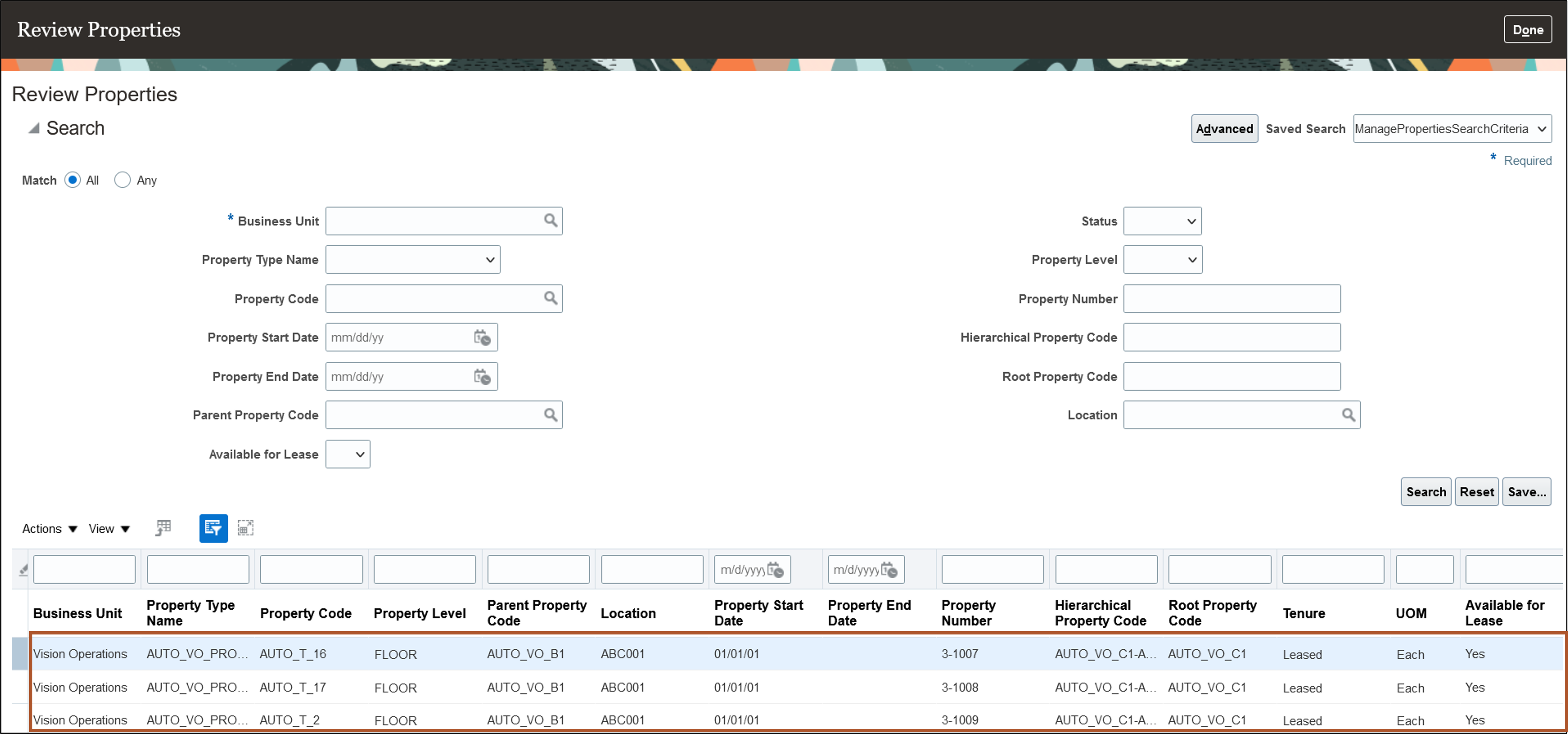Review Properties page