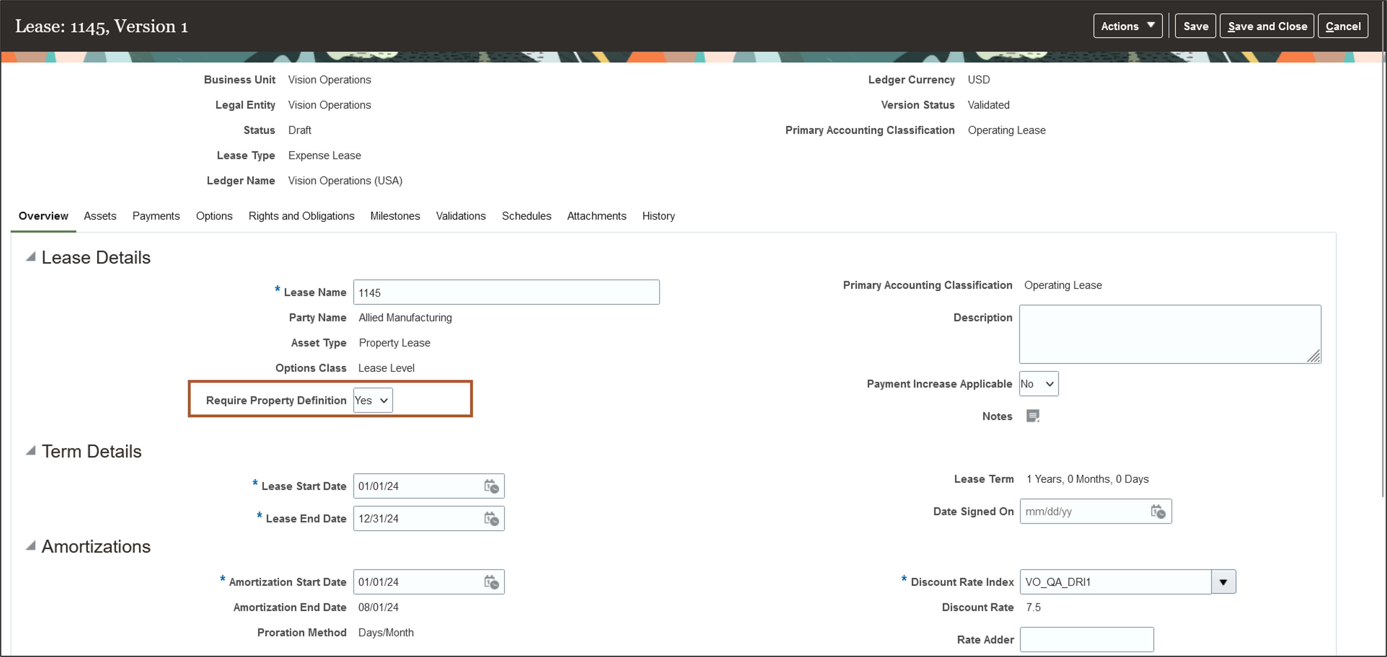 Lease Details page