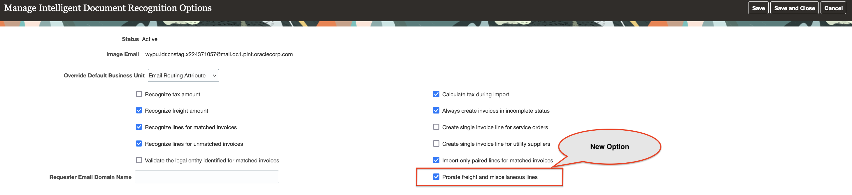 The option in Manager Intelligent Document Recognition Options setting page