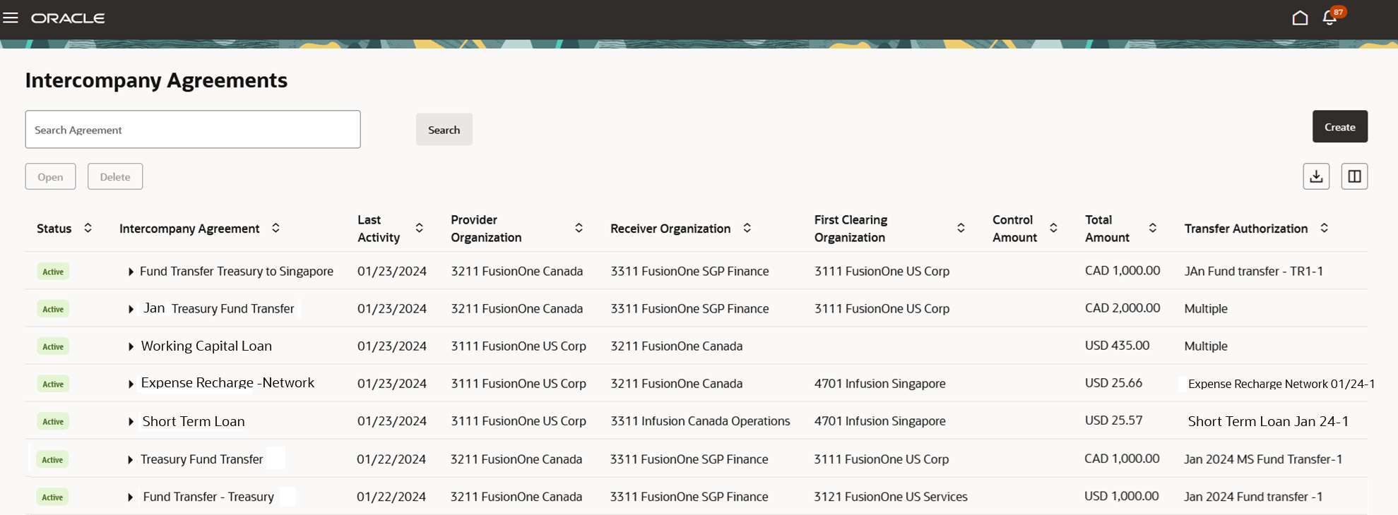 Multitier Intercompany Operations Landing Page