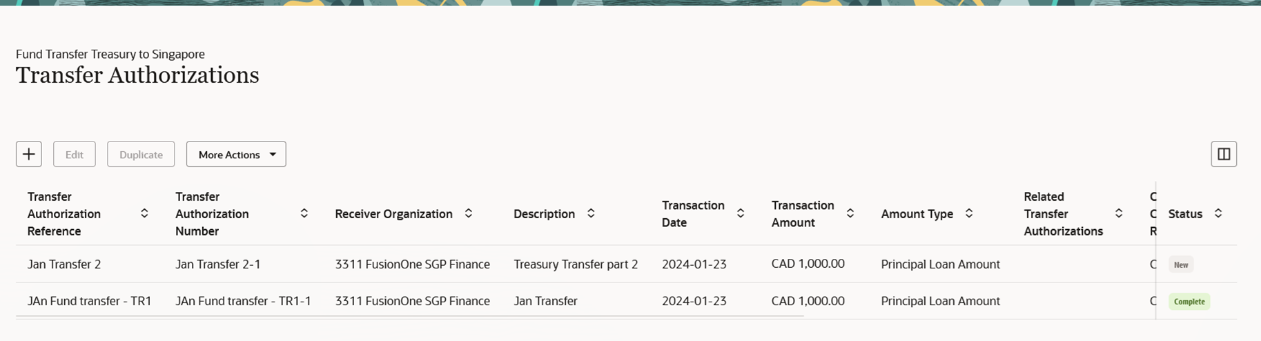 Transfer Authorization to initiate the fund transfer