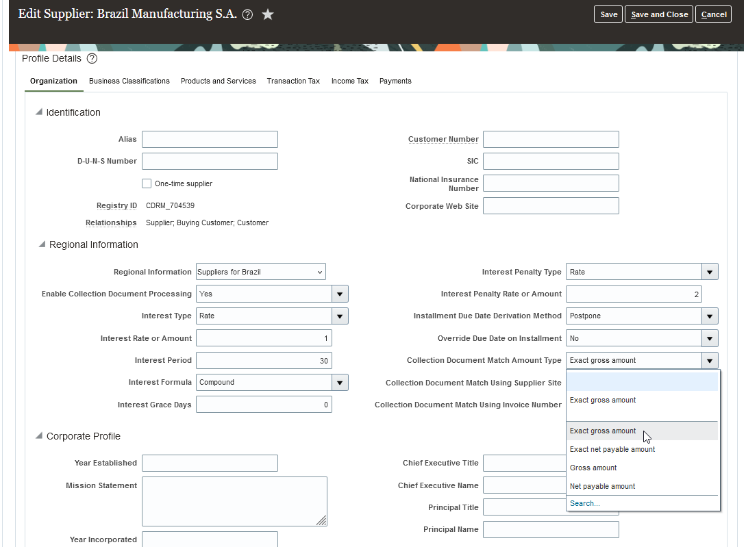 New options at Supplier page