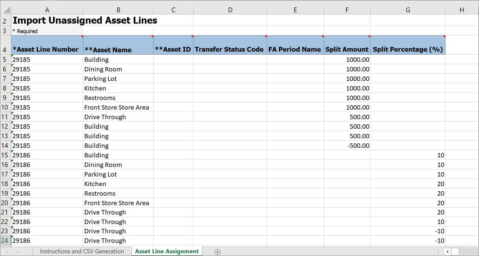 Import Unassigned Asset Lines Illustration