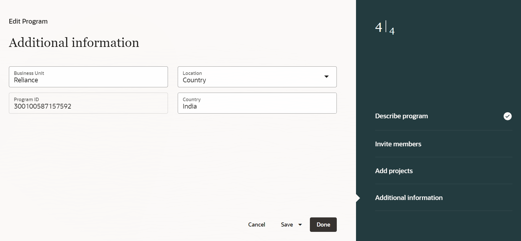 Manage Program Descriptive Flexfield